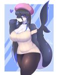  accessory anthro big_breasts blueshark blush breasts clothing female fish hair hi_res legwear looking_at_viewer marine multicolored_hair non-mammal_breasts shark simple_background solo stockings 
