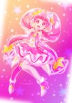  0417nao 1girl :d ahoge bangs blunt_bangs choker cure_star dress floating_hair full_body fur_trim hair_ornament high_heels highres layered_dress long_hair open_mouth pink_choker pink_dress pink_eyes pink_hair pink_legwear precure shiny shiny_hair short_dress single_thighhigh sleeveless sleeveless_dress smile solo star_(symbol) star_choker star_hair_ornament star_print star_twinkle_precure thighhighs twintails very_long_hair 