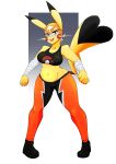  &lt;3_tail 2020 absurd_res anthro arm_wraps boots bottomwear breasts butt_from_the_front cleft_tail clothing cosplay_pikachu_(costume) dipstick_ears dipstick_tail electricity female footwear hi_res looking_at_viewer multicolored_ears multicolored_tail nintendo pants pikachu pikachu_libre plantigrade pok&eacute;mon pok&eacute;mon_(species) solo vale-city video_games wraps 