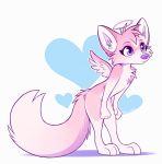  &lt;3 2020 anthro aseethe canid canine chest_tuft digital_media_(artwork) female fingers fluffy fluffy_tail fox fur halo hands_on_knees inner_ear_fluff leaning mammal multicolored_body multicolored_fur pink_body pink_fur purple_eyes sepiapaws simple_background solo toes tuft two_tone_body two_tone_fur wings 