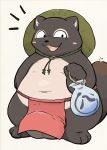  2020 absurd_res anthro asian_clothing balls belly big_balls blush brown_body brown_fur canid canine clothing east_asian_clothing fundoshi fur genitals hat headgear headwear hi_res japanese_clothing kemono male mammal overweight overweight_anthro overweight_male raccoon_dog simple_background solo tanuki tinntira underwear 