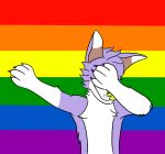  ambiguous_gender anonymous_artist anthro canid canine claws dabbing fox hi_res lgbt_pride mammal meme pride_colors solo video_games xx_foxy 