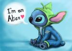  &lt;3 2015 alien alien_(toy_story) antennae_(anatomy) blue_body blue_fur claws clothing cosplay disney english_text experiment_(lilo_and_stitch) eyebrows fur lilo_and_stitch male male_(lore) pawpads pink_inner_ear pixar signature sitting solo stitch_(lilo_and_stitch) sweater text topwear toy_story trumancheng 