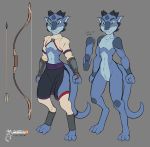  2020 absurd_res arashidrgn archer arrow bow_(weapon) claws clothed clothing design_sheet english_text hi_res kobold male model_sheet nude ranged_weapon reptile scalie solo text weapon 
