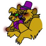  ahegao alpha_channel animatronic anthro blush bow_tie chaotic-ratt clothing duo five_nights_at_freddy&#039;s fredbear_(fnaf) fur green_eyes hat headgear headwear lagomorph leporid looking_pleasured machine male male/male mammal rabbit robot spring_bonnie_(fnaf) ursid video_games yellow_body yellow_fur 