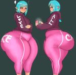  absurd_res big_butt blush butt elf female fladdykin hi_res huge_butt humanoid humanoid_pointy_ears hyper hyper_butt looking_at_viewer looking_back not_furry solo thick_thighs wide_hips yoga_pants 
