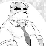  1:1 2014 anthro belly canid canine canis clothing domestic_dog emufu kemono male mammal monochrome necktie overweight overweight_anthro overweight_male shirt simple_background solo topwear 