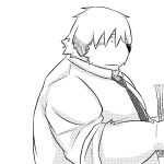  1:1 2014 anthro belly canid canine canis clothing domestic_dog emufu kemono male mammal monochrome necktie overweight overweight_anthro overweight_male shirt simple_background solo topwear white_background 