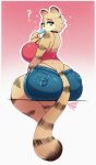  anthro big_breasts big_butt bottomwear breasts butt clothing felid female food garfield&#039;s_mother garfield_(series) hi_res mammal popsicle secretly_saucy shorts solo thick_thighs tube_top wide_hips 