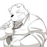  1:1 2015 anthro belly blush clothing emufu kemono male mammal necktie overweight overweight_anthro overweight_male portrait shirt simple_background solo topwear undressing white_background 
