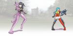  black_hair blue_hair clothing duo eeveelution eirika_(fire_emblem) espeon female hair helixjack human living_costume lucario mammal nintendo not_furry_wearing_fursuit photo_background pok&eacute;mon pok&eacute;mon_(species) pokesuit rubber rubber_suit tharja video_games 