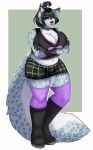  anthro big_breasts bottomwear breasts catsmeow cleavage clothed clothing crossed_arms felid female goth hi_res legwear mammal miniskirt pantherine skirt snow_leopard solo thigh_highs 