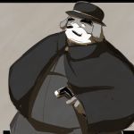  1:1 2015 anthro canid canine canis clothing domestic_dog emufu facial_hair hat headgear headwear kemono male mammal mustache overweight overweight_anthro overweight_male shirt simple_background solo topwear 