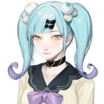  1girl apatite blue_hair borrowed_character choker heart heart_choker light_smile looking_to_the_side medium_hair original solo twintails white_background yellow_eyes 