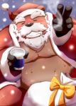  2015 anthro blush bottomwear brown_body brown_fur christmas clothed clothing emufu fur hat headgear headwear hi_res holidays humanoid_hands kemono male mammal overweight overweight_anthro overweight_male pants santa_claus santa_hat smoking solo ursid 