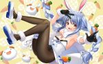  1girl :d animal_ear_fluff animal_ears ankle_cuffs arm_cuffs armpits black_gloves black_legwear black_leotard blush braid breasts bunny_ears bunnysuit carrot_hair_ornament cleavage commentary don-chan_(hololive) dress eyebrows_visible_through_hair food_themed_hair_ornament full_body fur-trimmed_dress fur-trimmed_gloves fur_scarf fur_trim gloves hair_ornament hair_ribbon highres hololive leotard light_blue_hair long_hair looking_at_viewer mkn00000000 multicolored_hair off-shoulder_dress off_shoulder open_mouth orange_eyes pantyhose pointing pointing_at_viewer pom_pom_(clothes) ribbon shoes simple_background small_breasts smile solo symbol-shaped_pupils thick_eyebrows thigh_strap tress_ribbon twin_braids twintails two-tone_hair usada_pekora v virtual_youtuber white_dress white_footwear white_hair yellow_background 