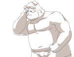  2017 anthro belly blush bottomwear canid canine canis clothing domestic_dog emufu eyewear glasses kemono male mammal overweight overweight_anthro overweight_male shorts simple_background solo white_background 