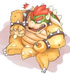  2015 anthro atro belly bowser diru11 food kemono koopa male mario_bros nintendo overweight overweight_anthro overweight_male scalie simple_background sitting solo surprise video_games 