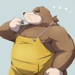  1:1 2017 anthro apron belly blush brown_body brown_fur clothing emufu eulipotyphlan fur kemono male mammal mole_(animal) overweight overweight_anthro overweight_male simple_background solo 