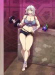 big_breasts bottle bottomwear breasts cleavage clothed clothing dumbbell elf exercise female hair hi_res humanoid matypup not_furry short_hair shorts solo weightlifting weights workout 