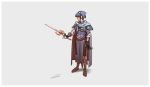  1boy blue_hair broken broken_sword broken_weapon fire_emblem fire_emblem:_mystery_of_the_emblem grey_background holding holding_sword holding_weapon looking_down marth_(fire_emblem) nin_nakajima short_hair solo standing sword weapon 