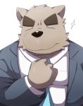  2016 anthro belly blush canid canine canis clothing domestic_dog emufu eyes_closed hi_res humanoid_hands kemono male mammal necktie overweight overweight_anthro overweight_male portrait shirt simple_background solo topwear white_background 