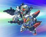  aiming beam_rifle chibi energy_gun flying gun gundam gundam_mk_ii holding holding_gun holding_weapon looking_to_the_side mecha motion_lines moukin_punch no_humans v-fin weapon zeta_gundam zeta_gundam_(mobile_suit) 