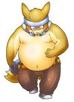  2010 anthro belly brown_body brown_fur canid canine canis domestic_dog fur kemono male mammal nipples overweight overweight_anthro overweight_male simple_background solo whinge white_background 