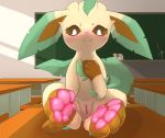  eevee eeveelution female feral furniture hi_res leafeon nintendo pawpads paws pink_nose pok&eacute;mon pok&eacute;mon_(species) school sex solo sword-dance table vaginal video_games 