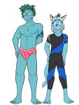  3:4 anthro anthrofied barefoot bodysuit briefs bulge clothed clothing duo eeveelution full-length_portrait fuze hi_res male navel nintendo nipples pok&eacute;mon pok&eacute;mon_(species) portrait simple_background skinsuit tight_clothing topless underwear underwear_only vaporeon venusaur video_games wetsuit white_background 