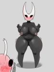  3:4 absurd_res anthro arthropod belly big_breasts blush bodily_fluids breasts butt_from_the_front cross-popping_vein curvy_figure duo embarrassed exposed_breasts female genital_fluids genitals grinn hi_res hollow_knight hornet_(hollow_knight) insect male motion_lines navel nipples overweight penis precum protagonist_(hollow_knight) puffy_nipples pussy sweat team_cherry thick_thighs vein vessel_(species) video_games wide_hips wide_thighs 