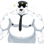  2020 absurd_res anthro belly bhtoss black_nose clothing fur hat headgear headwear hi_res kemono male mammal moobs necktie nipples overweight overweight_anthro overweight_male polar_bear police police_hat simple_background solo ursid ursine white_background white_body white_fur 