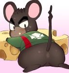  1boy akihiro_altland animal_ears anus ass black_eyes black_hair blush brown_fur cheese ezaki_papiko food furrification gundam gundam_tekketsu_no_orphans highres male_focus mouse mouse_boy mouse_ears mouse_tail short_hair solo tail thick_eyebrows 