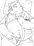  2015 alpha_channel anthro belly bottomwear canid canine canis clothing diru11 domestic_dog hi_res kemono lying male mammal overweight overweight_anthro overweight_male pants pillow shirt simple_background solo topwear transparent_background 