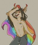  anthro bulge clothed clothing ear_tuft felid feline girly hair lgbt_history_month lgbt_pride long_hair lynx male mammal pride_colors rainbow rainbow_flag rainbow_pride_flag rainbow_symbol red_eyes solo tattoo topless troy_stella tuft will-o-wish~ ych_result 