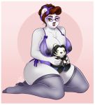  anthro big_breasts blush border bow breasts catsmeow chest_tuft clothing eyewear female fur glasses hi_res huge_breasts ineffective_clothing legwear lingerie mammal mature_female nipples pinup polar_bear pose solo thick_thighs thigh_highs translucent translucent_clothing tuft ursid ursine white_body white_border white_fur 