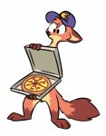  2019 anthro bernie-buddy brown_body brown_fur canid canine clothing food fox fur hat hat_only head_tuft headgear headgear_only headwear headwear_only holding_food holding_object mammal mostly_nude orange_body orange_fur pizza red_fox simple_background solo standing tuft white_background 