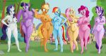  2020 5_toes anthro anthrofied applejack_(mlp) areola big_breasts blonde_hair blue_eyes breast_size_difference breasts clothing cowboy_hat cutie_mark detailed_background earth_pony el-loko equid equine eyelashes feet female fluttershy_(mlp) friendship_is_magic genitals green_eyes group hair hand_on_hip hands_on_hips hasbro hat hat_only headgear headgear_only headwear headwear_only hi_res horn horse humanoid_feet mammal mostly_nude multicolored_hair my_little_pony navel nipples nude open_mouth open_smile outside pegasus pink_hair pinkie_pie_(mlp) pony purple_eyes purple_hair pussy rainbow_dash_(mlp) rainbow_hair rarity_(mlp) slightly_chubby smile standing starlight_glimmer_(mlp) text toes tree twilight_sparkle_(mlp) unicorn unicorn_horn url wide_eyed wide_hips winged_unicorn wings 
