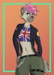  2020 absurd_res ambroseyeen amy_ambrose anthro clothed clothing digital_media_(artwork) ear_piercing female hair hi_res hyaenid industrial_piercing jacket leather leather_jacket looking_at_viewer mammal piercing pink_hair punk smile smirk solo topwear 