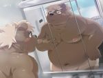  2020 4:3 anthro belly blush detailed_background humanoid_hands inside kemono male mammal moobs navel nikiciy nipples overweight overweight_anthro overweight_male solo sunburn ursid 