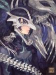  1boy animal_skull black_hair bone drawr judas_(tales) male_focus mask nishihara_isao oekaki photoshop_(medium) purple_eyes short_hair skeleton skull skull_on_head solo spine surreal tales_of_(series) tales_of_destiny_2 