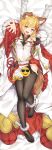  1girl animal_ears blonde_hair breasts dakimakura dog_ears dog_tail erune granblue_fantasy highres hyouta_(yoneya) looking_at_viewer lying medium_breasts on_back pantyhose pantyhose_pull smile solo tail vajra_(granblue_fantasy) 