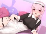  blush garter kanju long_hair maid original pink_hair red_eyes 