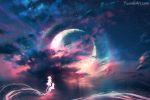  clouds moon night original sky stars water wenqing_yan_(yuumei_art) 