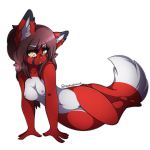  1:1 alpha_channel anthro breasts brown_hair canid canine dipstick_ears dipstick_tail facial_markings female fox fur genitals hair head_markings kiare long_hair mammal markings multicolored_ears multicolored_tail nooki presenting pussy red_body red_fur solo yellow_eyes 