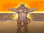  2020 4:3 anthro beach belly clothing felid hi_res hombretigre humanoid_hands kemono male mammal moobs nipples outside overweight overweight_anthro overweight_male pantherine seaside solo swimwear tiger tokyo_afterschool_summoners video_games water xion_cleararms 