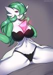  big_breasts bra breasts butt_from_the_front clothed clothing female gardevoir green_hair hair hi_res humanoid looking_at_viewer nintendo not_furry panties pok&eacute;mon pok&eacute;mon_(species) red_eyes solo spread_legs spreading underwear video_games zetsuboucchi 