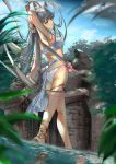  1girl absurdres animal_ears arknights armpits arms_up ass breasts brown_eyes commentary_request grey_hair highres huge_filesize medium_breasts mika_uni partial_commentary platinum_(arknights) silver_hair solo 