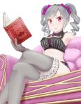  akita_(akitatta) bad_id bad_tinami_id bare_shoulders book chair crossed_legs drill_hair frills gloves gothic_lolita hair_ribbon holding holding_book idolmaster idolmaster_cinderella_girls inactive_account kanzaki_ranko lipstick lolita_fashion makeup red_eyes ribbon silver_hair sitting smile thighhighs twin_drills twintails white_background 