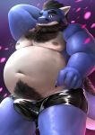  2020 anthro beard belly blue_body blush bulge clothing dragon facial_hair hi_res humanoid_hands male moobs navel nipples overweight overweight_anthro overweight_male pawsve solo underwear 